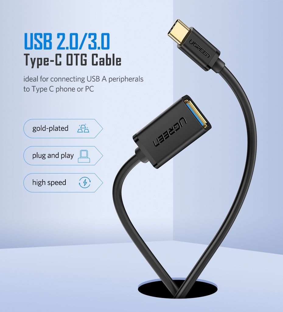 30701 Адаптер OTG UGREEN US154 Type-C - USB 3.0. Цвет - черный. Длина 12см. от prem.by 